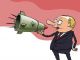 Путин и ядерный мегафон. Карикатура С.Елкина, источники - dw.com, www.facebook.com/sergey.elkin1